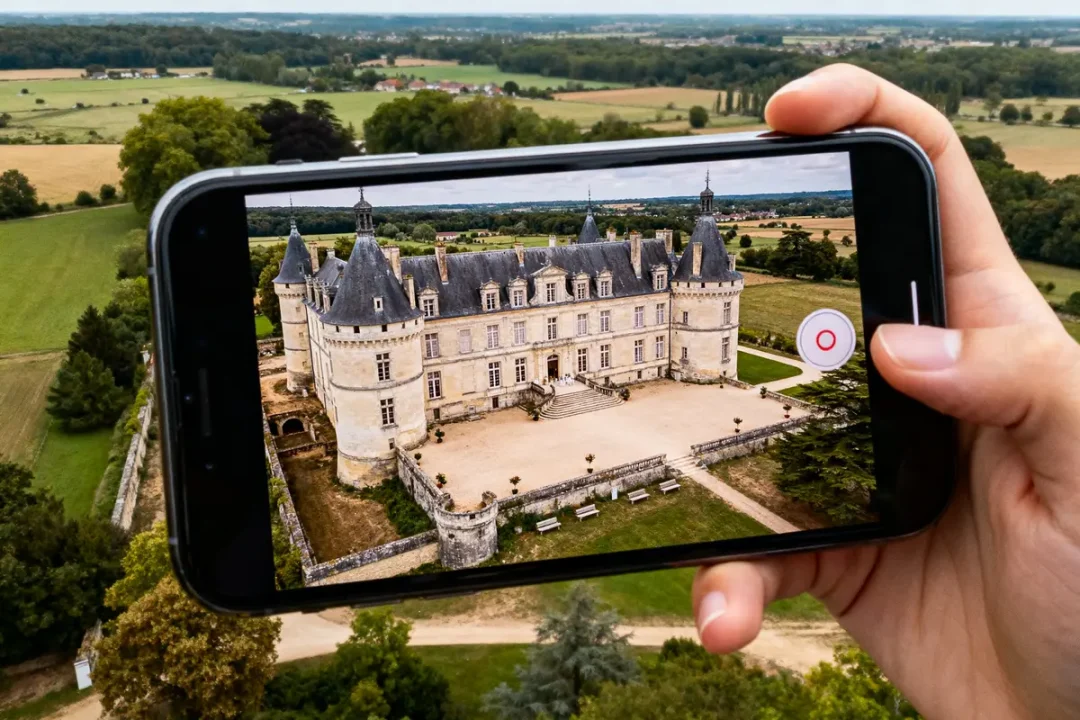 Une main photographie un château depuis un smartphone, château XXL que sont-ils devenus