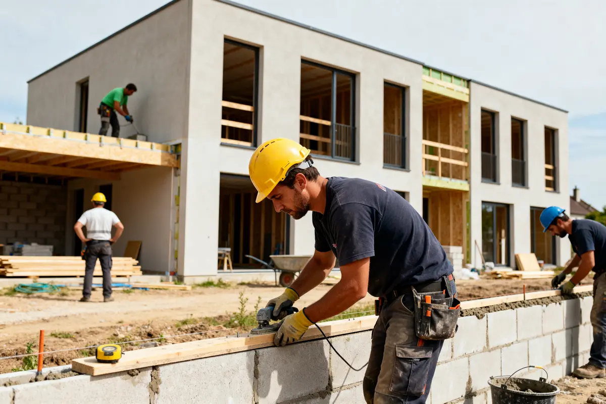 Travailleurs sur un chantier de construction moderne par killahejlaszo housing ltd in new