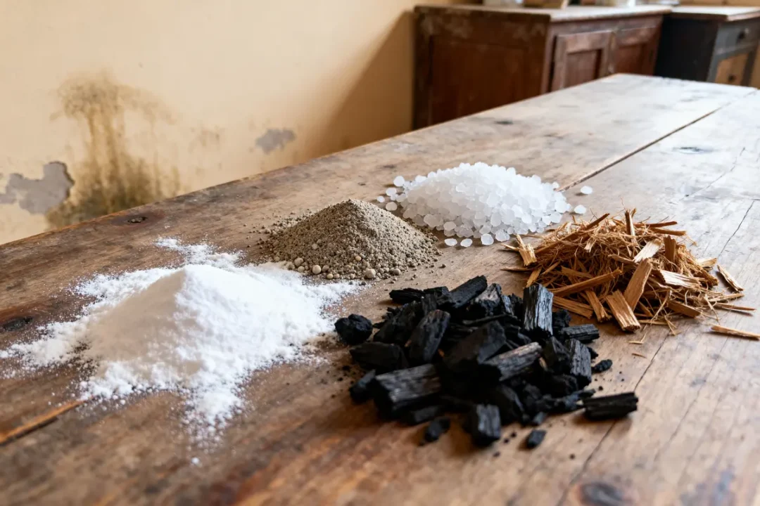 Ingrédients naturels utilisés comme remède de grand-mère contre l’humidité dans la maison