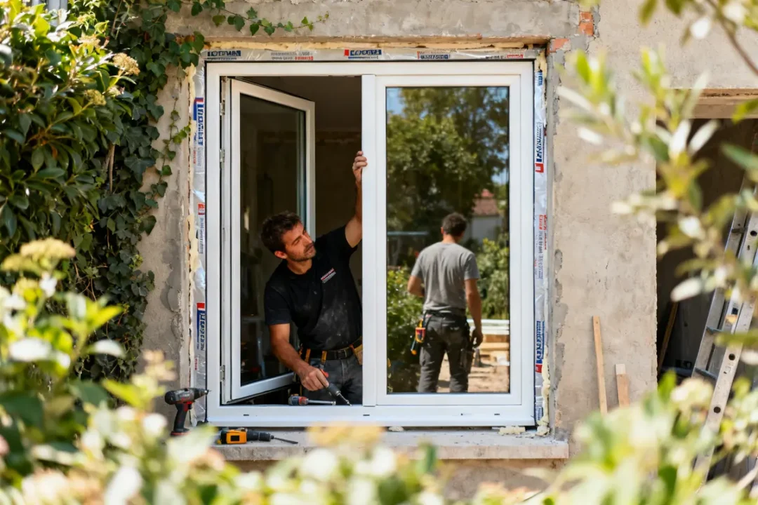Technicien installant une fenêtre avec soin selon l'avis instinct fenetres optimal