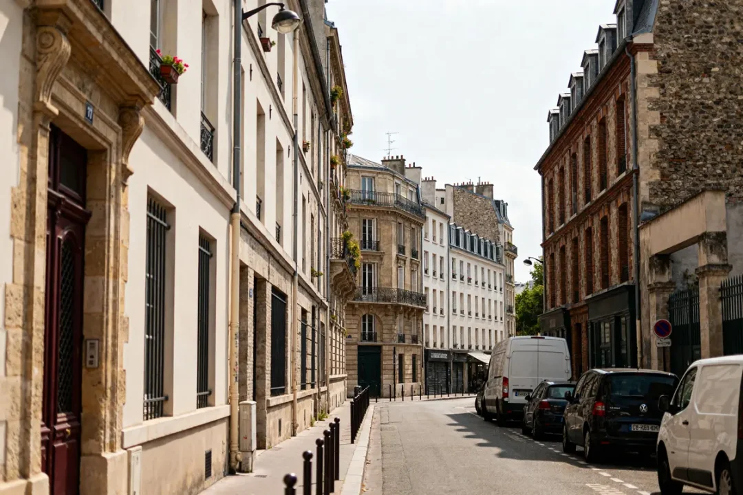 Rue résidentielle calme à Croulebarbe avec immeubles haussmanniens et voitures stationnées
