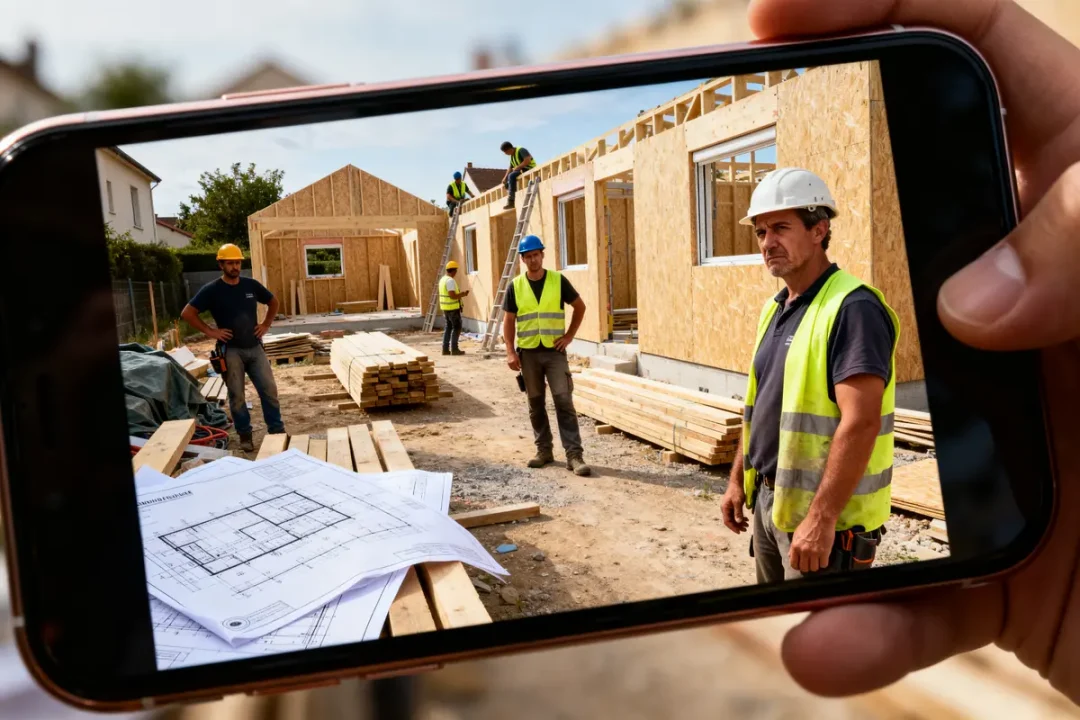 Chantier de construction en cours avec architectes sur liste noire des constructeurs de maisons