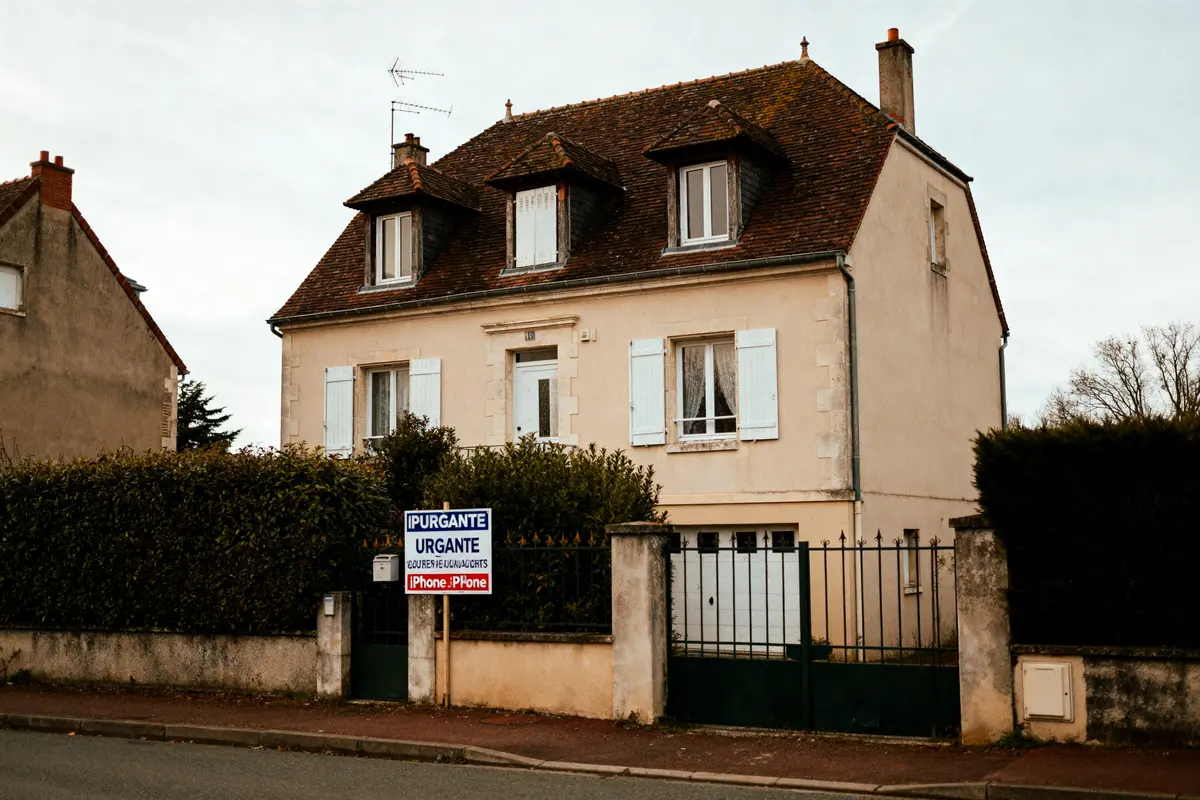 Grande maison sur avenue avec panneau vente urgente maison cause divorce