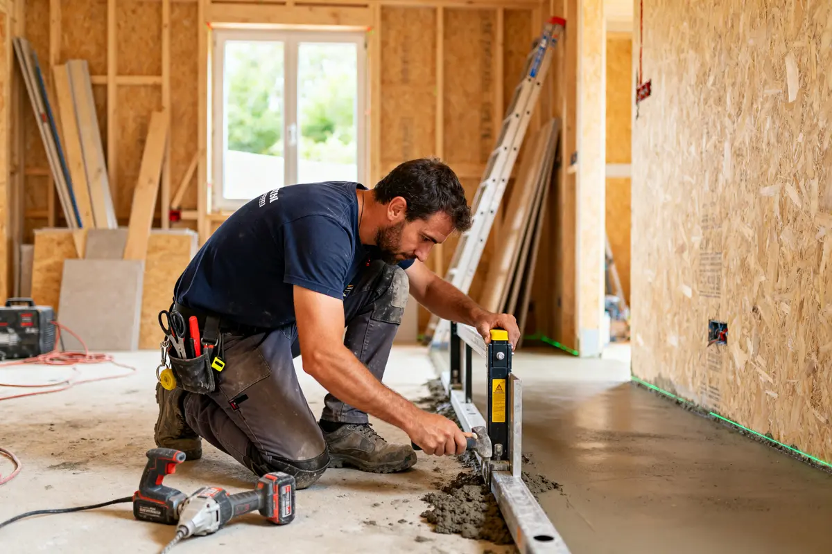 Ouvrier posant un cadre métallique sur un chantier; avis sur chantieraccess.fr nécessaires