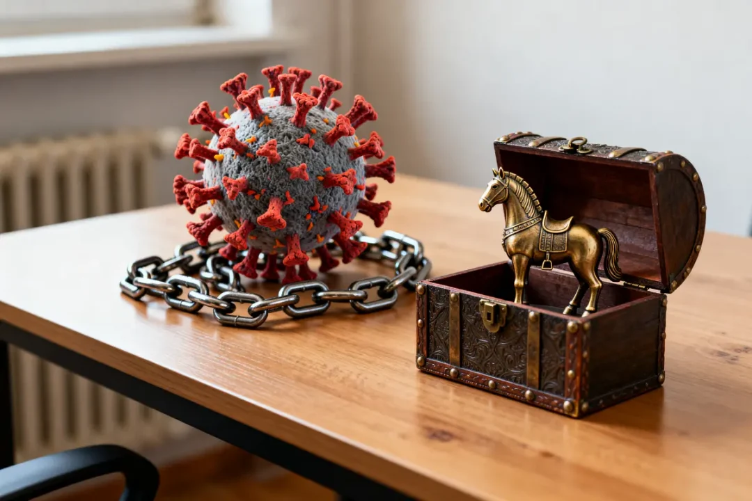 Virus enchaîné et cheval de Troie symbolisent deux catégories de logiciels malveillants