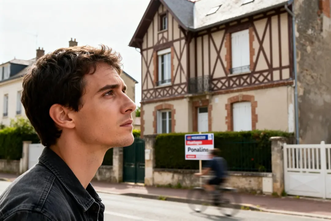 Homme contemplant une maison à vendre, réfléchissant à combien d’apport pour acheter une maison