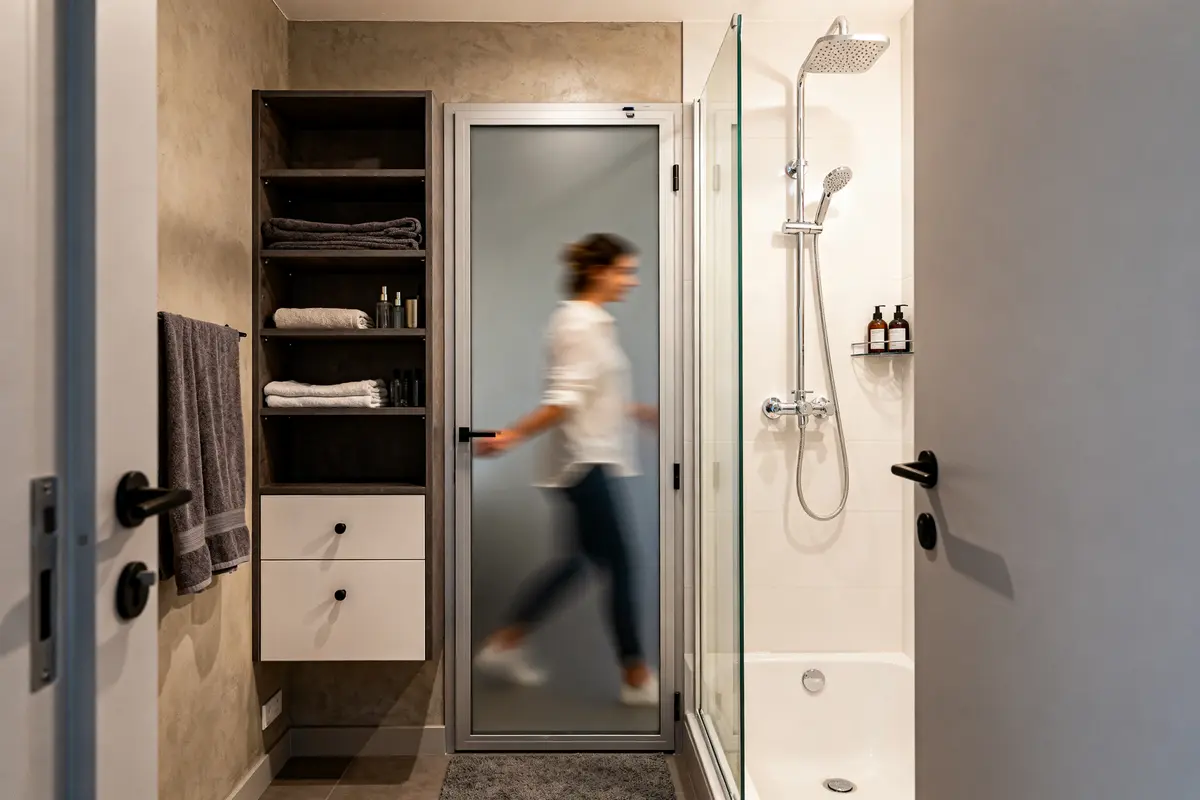 Petite salle de bain de 3m2 avec douche moderne et rangement optimisé sans encombrement