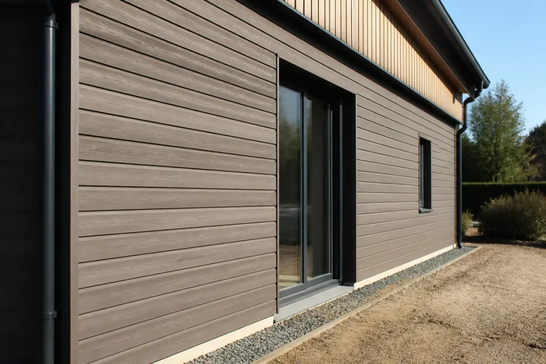 Maison avec revêtement en bois, mettant en valeur le bardage et clin moderne et esthétique