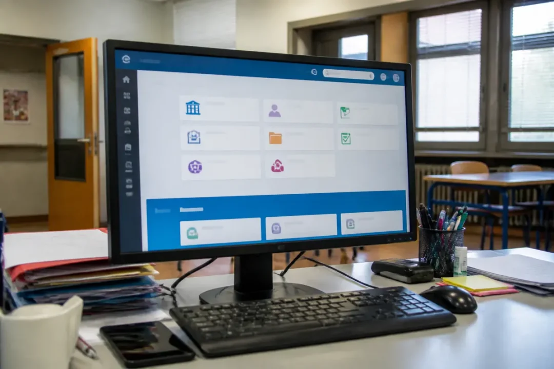 Écran d'ordinateur affichant une application éducative interactive de MyCampus Eduservice en salle de classe