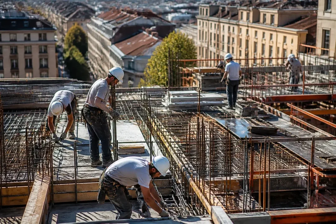 Travailleurs sur un chantier de construction à Lyon pour chantier-facile.fr