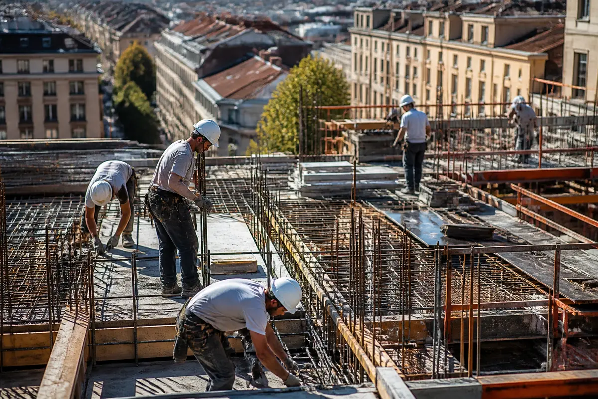 Travailleurs sur un chantier de construction à Lyon pour chantier-facile.fr