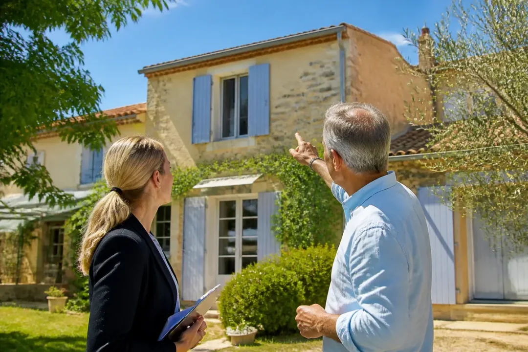 Un agent immobilier présente une maison en Provence, informations prix sur lamaison360.fr