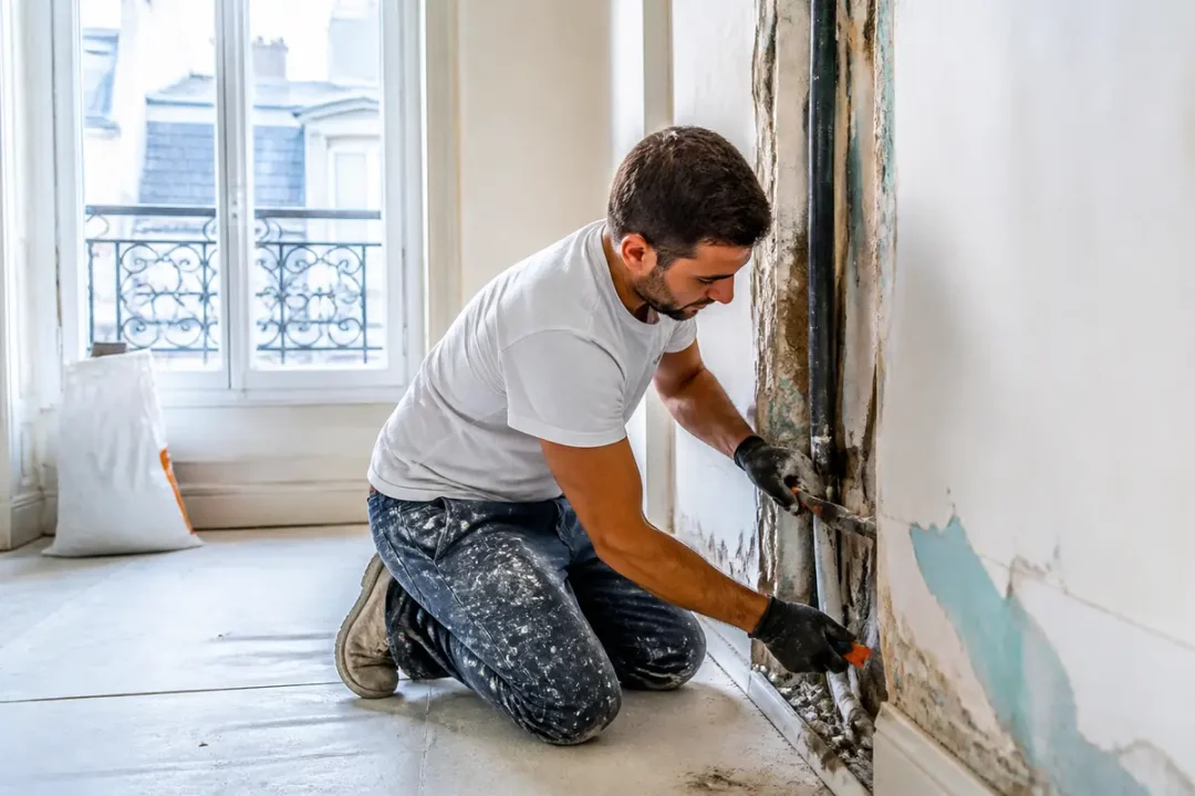 Artisan rénovant mur intérieur à Paris avec ma-gestion-rénovation.fr